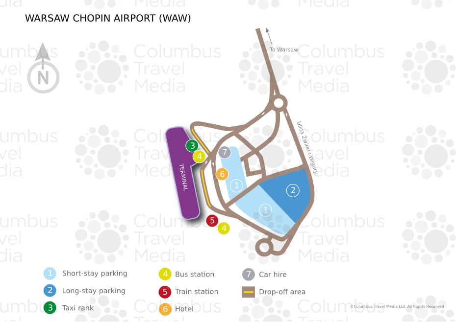 Mapa del aeropuerto Chopin de Varsovia y su terminal (WAW)