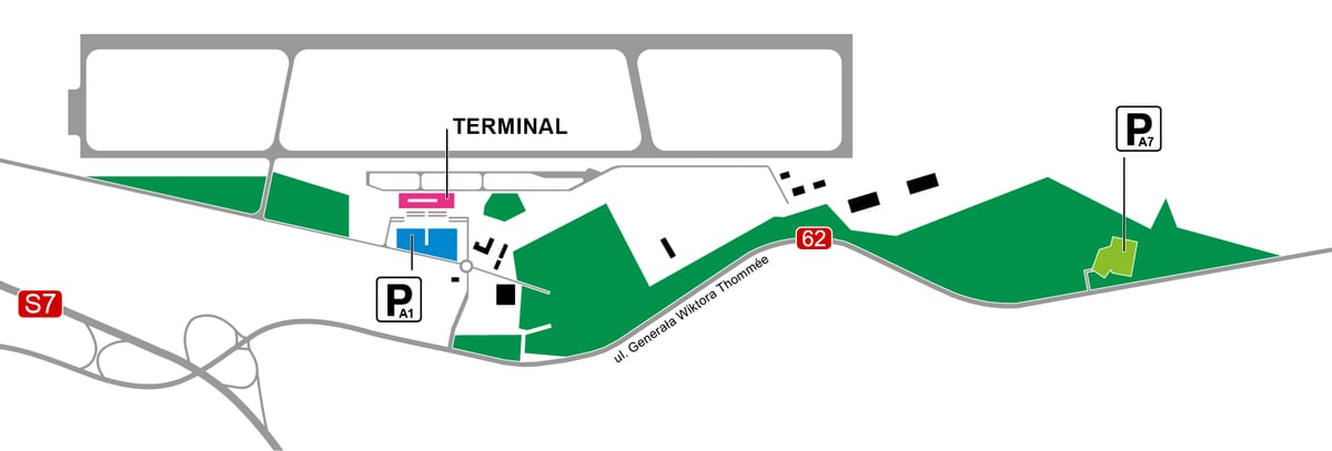 Mapa del aeropuerto de Varsovia-Modlin y su terminal (WMI)