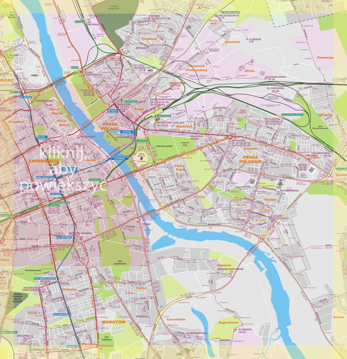 Mapa de la red de autobuses de Varsovia