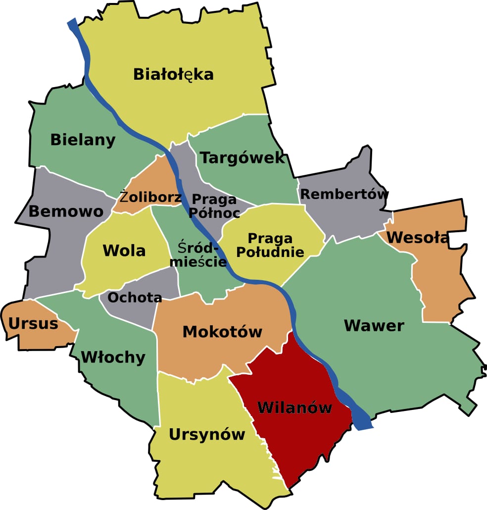 Mapa de los distritos de Varsovia