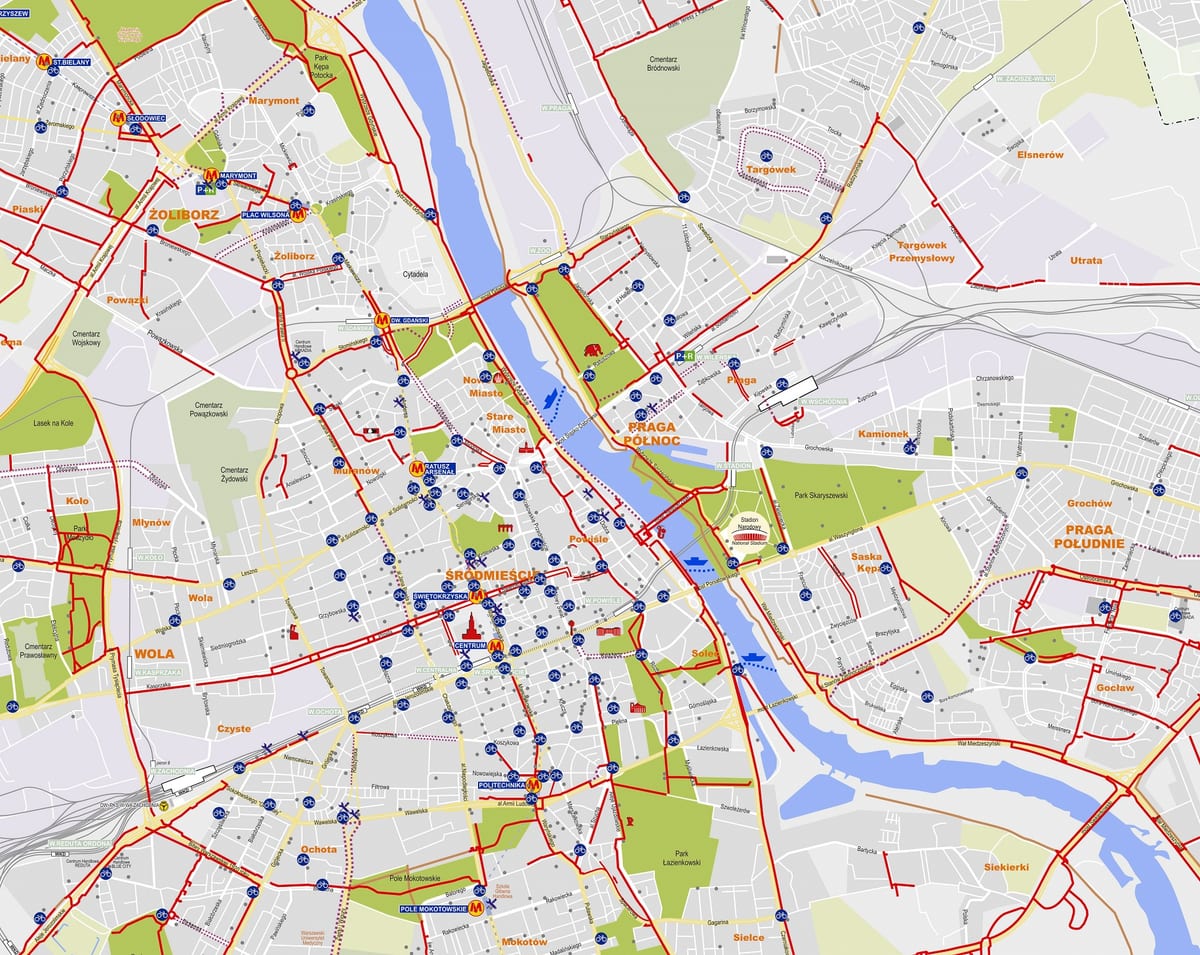 Mapa de las estaciones Veturilo de alquiler de bicicletas de Varsovia