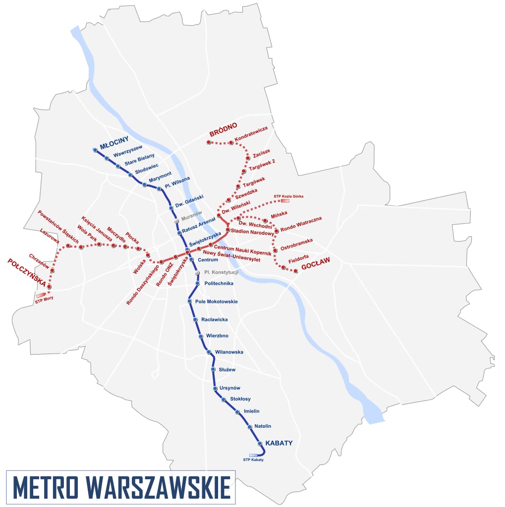 Mapa de la red de metro de Varsovia