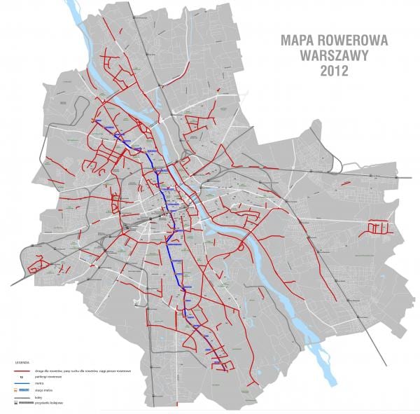 Rutas ciclistas, vías ciclistas y carriles bici de Varsovia